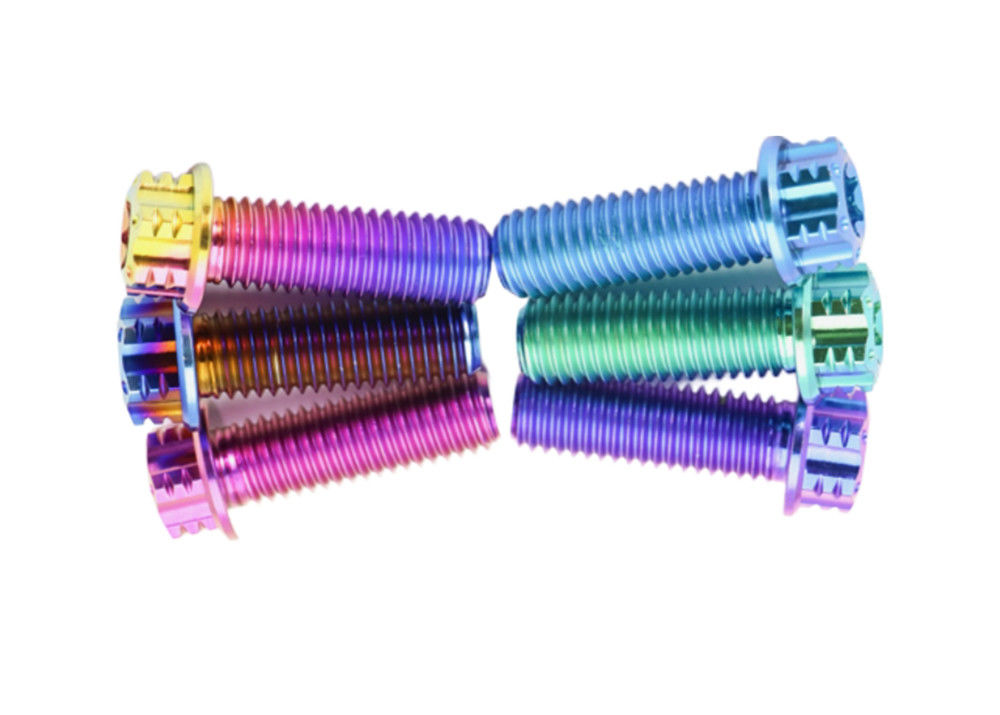 Titanium Button Head Bolt M5x8mm Torx Drive with Rainbow Finish and Vacuum Nitriding Surface