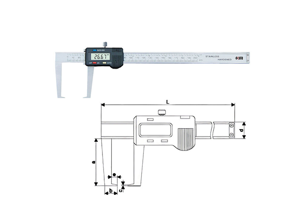 0-150mm/0-6" Flat Tip Digital External Groove Caliper for Shallow Outer Grooves for CNC Industry